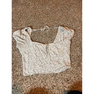 American Eagle Floral‎ Crop Top Smocked Tie Front Puff Sleeve L